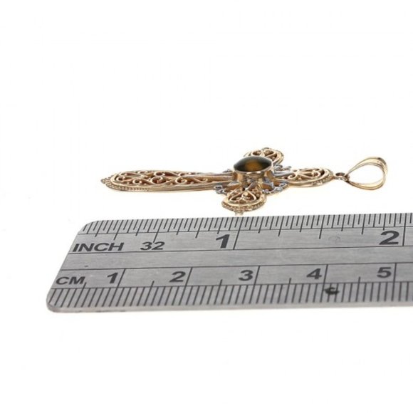 SOLD 14Kt White & Yellow Gold Amber Pentecost Novena Cross Pendant - Picture 5 of 9